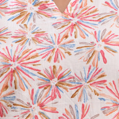 White Printed Cotton Night Suit with V-Neck Kurti & Ankle-Length Pants