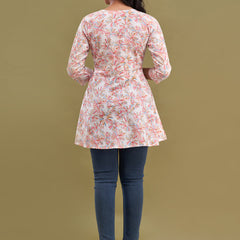 Floral Printed V-Neck Pure Cotton Angrakha A-Line Kurti