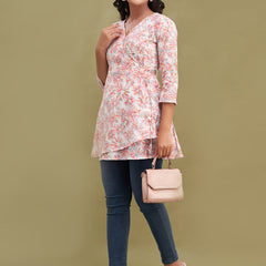 Floral Printed V-Neck Pure Cotton Angrakha A-Line Kurti