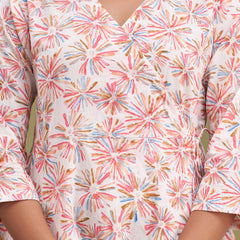 Floral Printed V-Neck Pure Cotton Angrakha A-Line Kurti