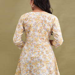Floral Printed V-Neck Pure Cotton Angrakha A-Line Kurti