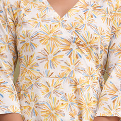 Floral Printed V-Neck Pure Cotton Angrakha A-Line Kurti