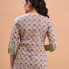 Ethnic Motifs Printed Gathers Cotton Tunic