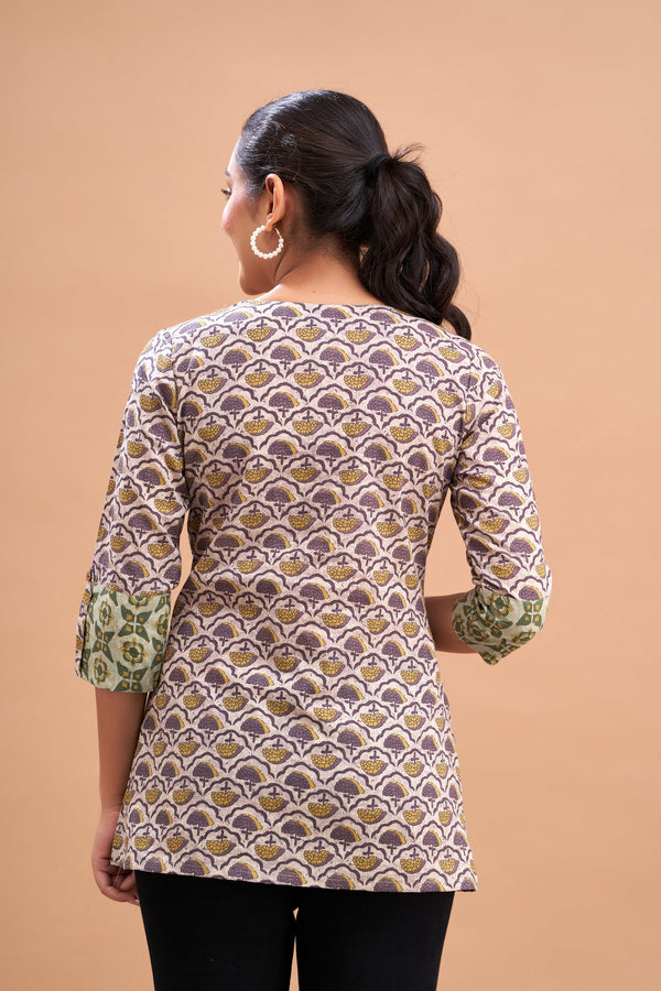 Ethnic Motifs Printed Gathers Cotton Tunic