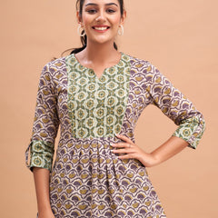 Ethnic Motifs Printed Gathers Cotton Tunic