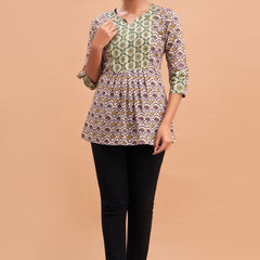 Ethnic Motifs Printed Gathers Cotton Tunic