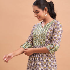 Ethnic Motifs Printed Gathers Cotton Tunic