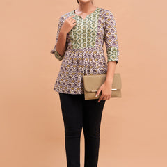 Ethnic Motifs Printed Gathers Cotton Tunic