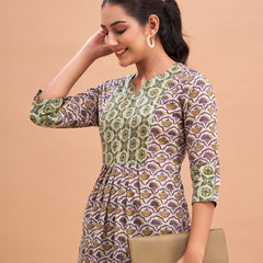 Ethnic Motifs Printed Gathers Cotton Tunic