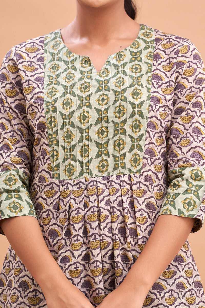 Ethnic Motifs Printed Gathers Cotton Tunic
