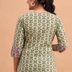 Ethnic Motifs Printed Gathers Cotton Tunic