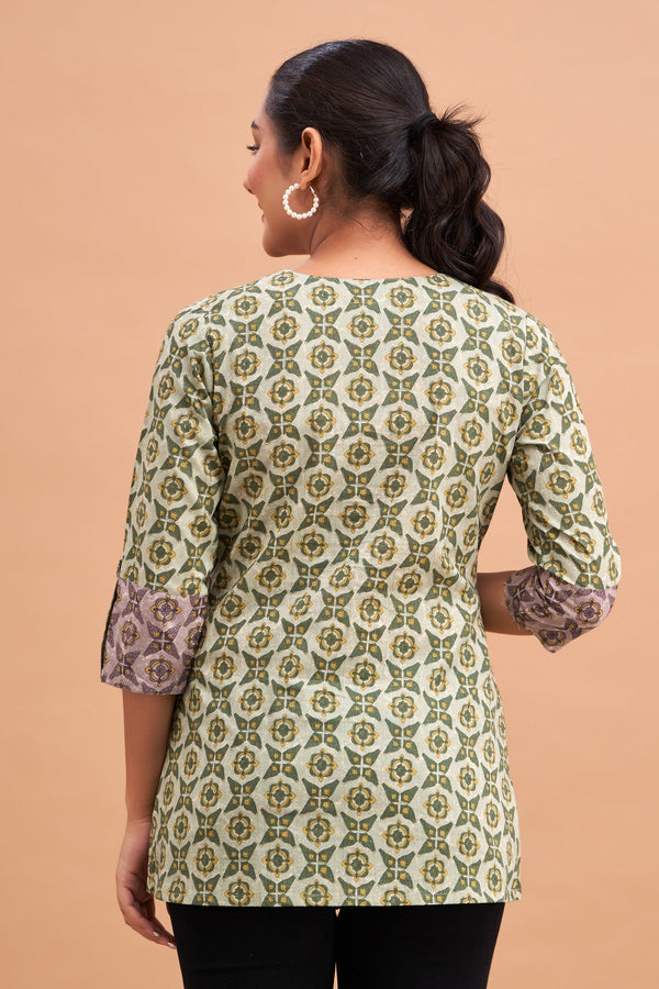 Ethnic Motifs Printed Gathers Cotton Tunic