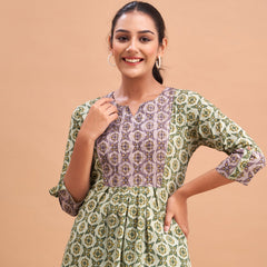 Ethnic Motifs Printed Gathers Cotton Tunic