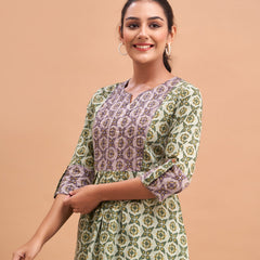 Ethnic Motifs Printed Gathers Cotton Tunic