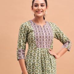 Ethnic Motifs Printed Gathers Cotton Tunic