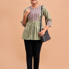 Ethnic Motifs Printed Gathers Cotton Tunic