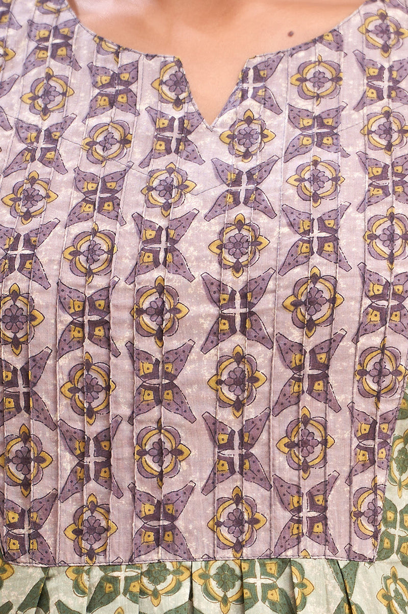 Ethnic Motifs Printed Gathers Cotton Tunic