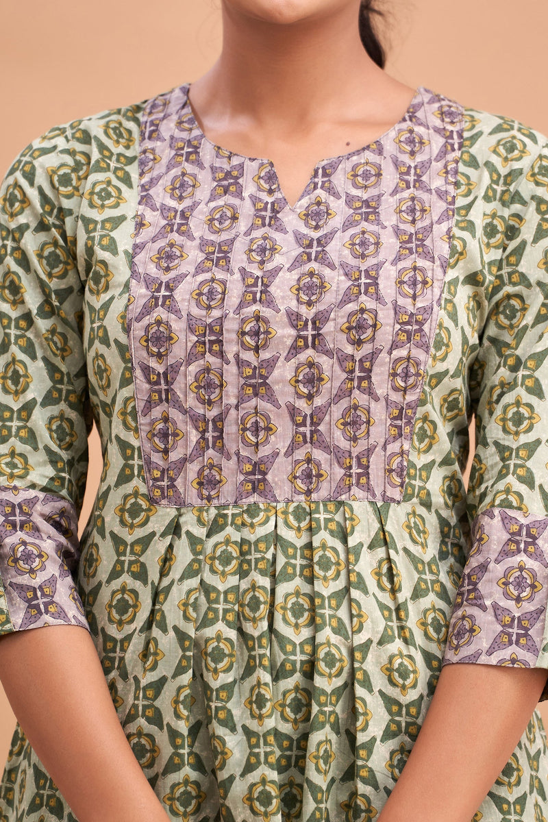 Ethnic Motifs Printed Gathers Cotton Tunic