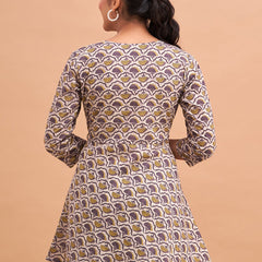Floral Printed V-Neck Pure Cotton Angrakha A-Line Kurti