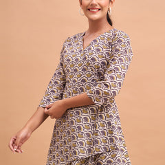 Floral Printed V-Neck Pure Cotton Angrakha A-Line Kurti