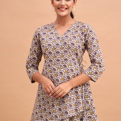 Floral Printed V-Neck Pure Cotton Angrakha A-Line Kurti