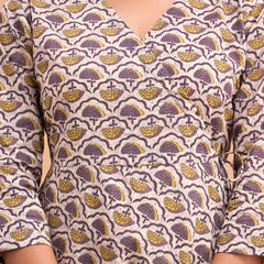 Floral Printed V-Neck Pure Cotton Angrakha A-Line Kurti