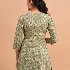 Floral Printed V-Neck Pure Cotton Angrakha A-Line Kurti