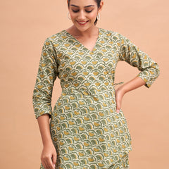 Floral Printed V-Neck Pure Cotton Angrakha A-Line Kurti