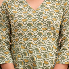 Floral Printed V-Neck Pure Cotton Angrakha A-Line Kurti