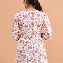 Floral Printed V-Neck Pure Cotton Angrakha A-Line Kurti