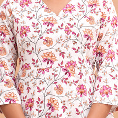Floral Printed V-Neck Pure Cotton Angrakha A-Line Kurti