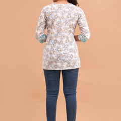 Ethnic Motifs Printed Gathers Cotton Tunic