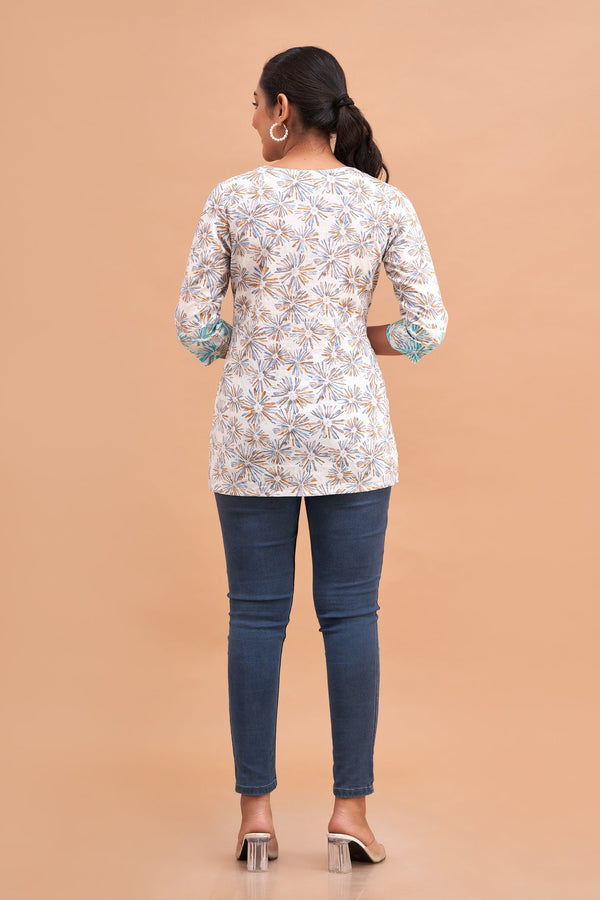 Ethnic Motifs Printed Gathers Cotton Tunic