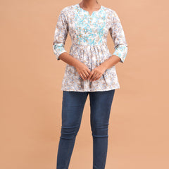 Ethnic Motifs Printed Gathers Cotton Tunic