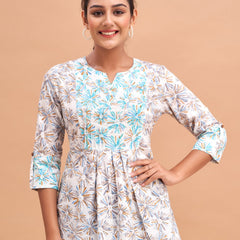 Ethnic Motifs Printed Gathers Cotton Tunic