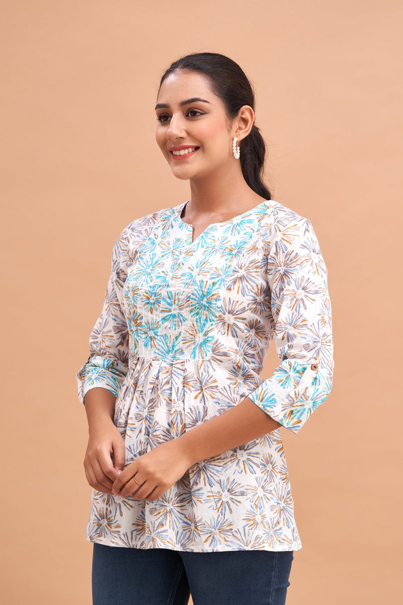 Ethnic Motifs Printed Gathers Cotton Tunic