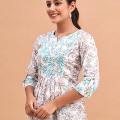 Ethnic Motifs Printed Gathers Cotton Tunic