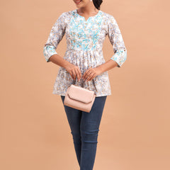 Ethnic Motifs Printed Gathers Cotton Tunic