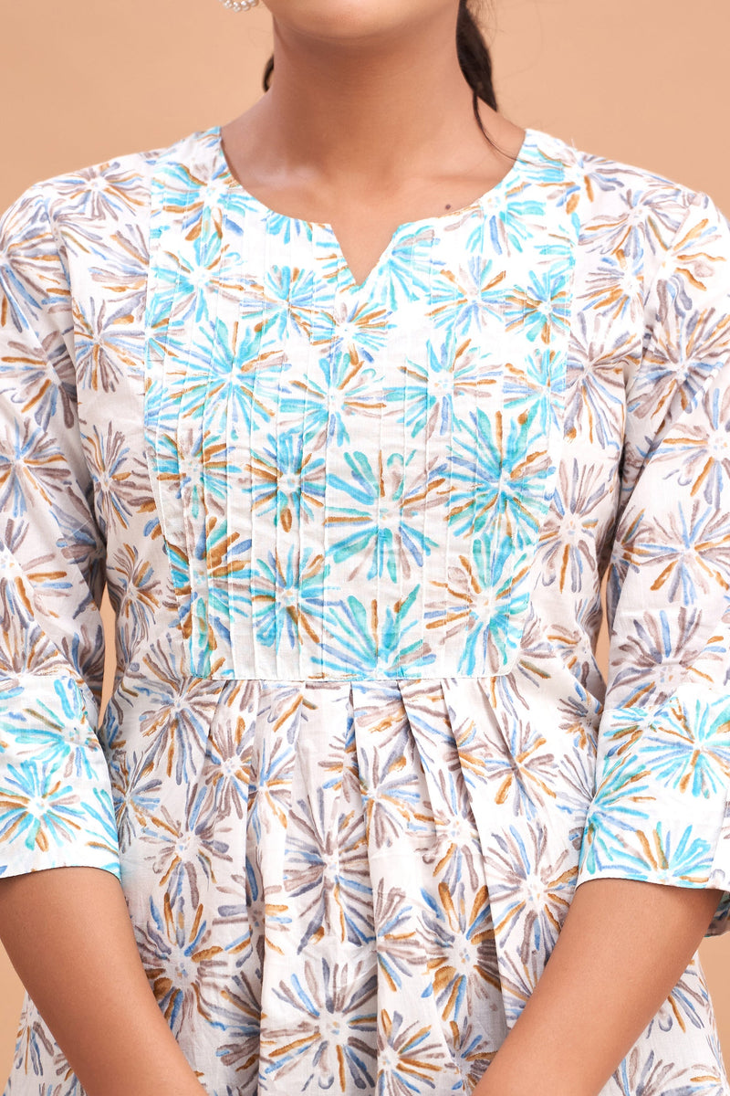 Ethnic Motifs Printed Gathers Cotton Tunic