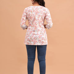 Ethnic Motifs Printed Gathers Cotton Tunic