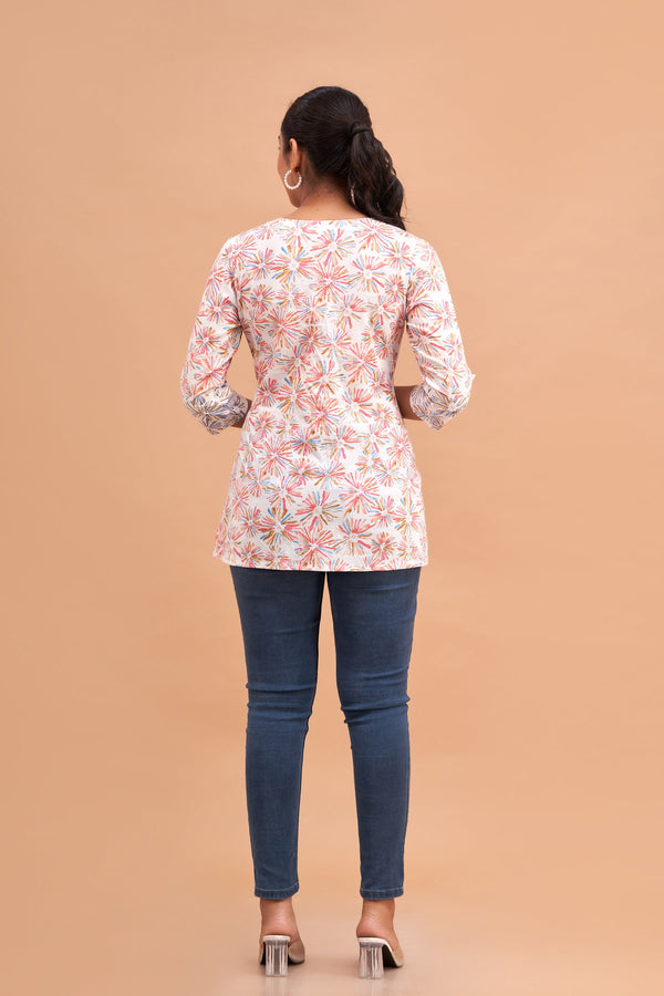 Ethnic Motifs Printed Gathers Cotton Tunic