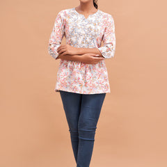 Ethnic Motifs Printed Gathers Cotton Tunic