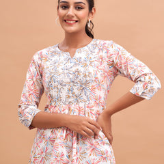 Ethnic Motifs Printed Gathers Cotton Tunic
