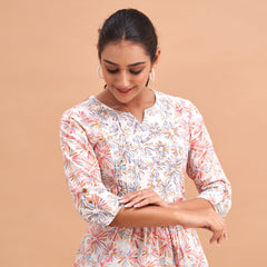 Ethnic Motifs Printed Gathers Cotton Tunic