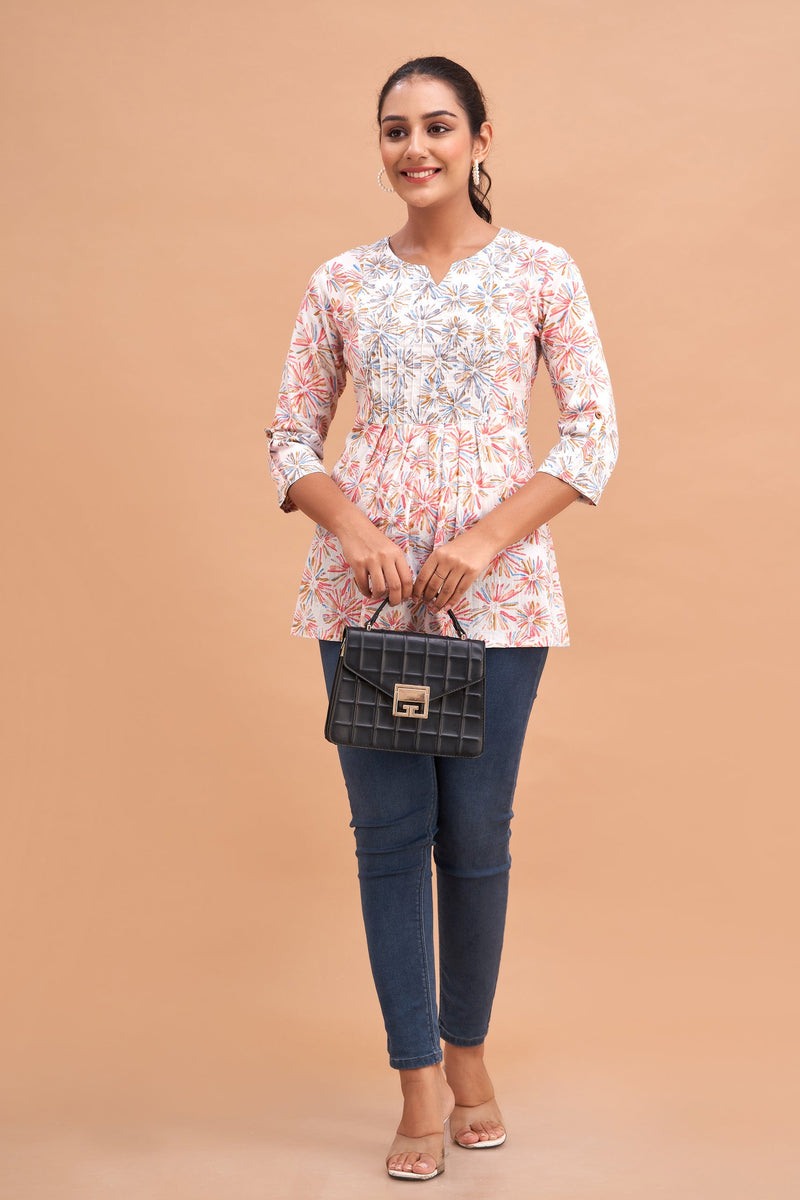 Ethnic Motifs Printed Gathers Cotton Tunic