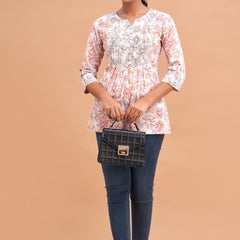 Ethnic Motifs Printed Gathers Cotton Tunic
