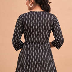 Floral Printed V-Neck Pure Cotton Angrakha A-Line Kurti