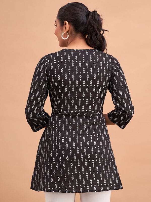 Floral Printed V-Neck Pure Cotton Angrakha A-Line Kurti