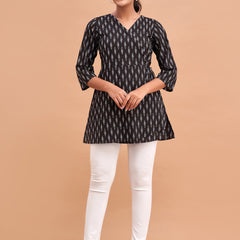 Floral Printed V-Neck Pure Cotton Angrakha A-Line Kurti