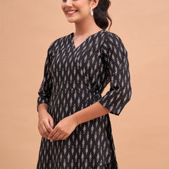 Floral Printed V-Neck Pure Cotton Angrakha A-Line Kurti